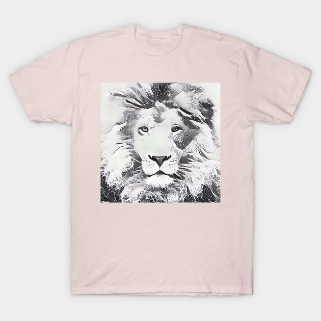 The Lion of the Waves (Black and White) T-Shirt by The Creative Elf